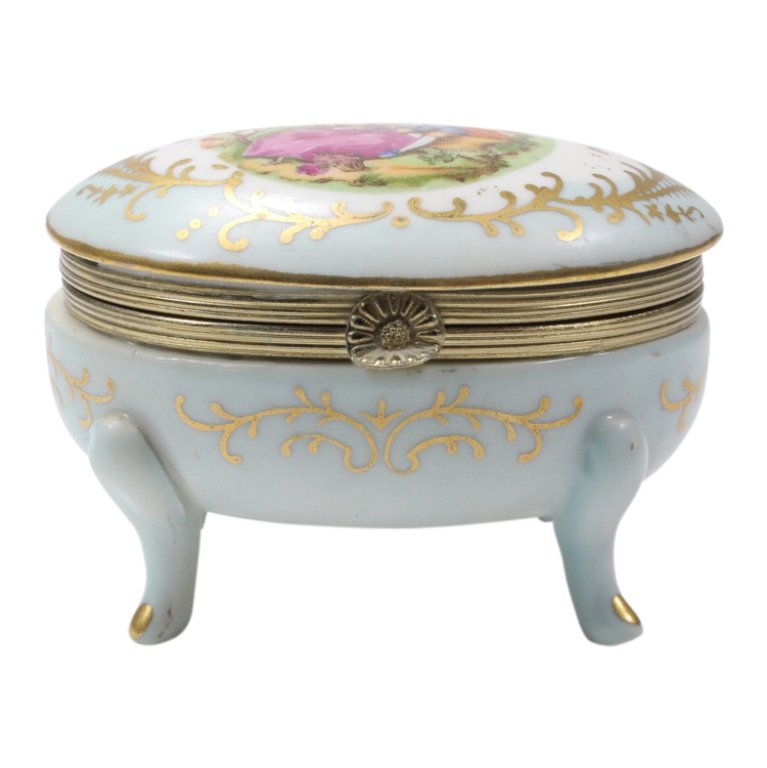 Porcelain Footed and Hinged Trinket Box (1 of 4)