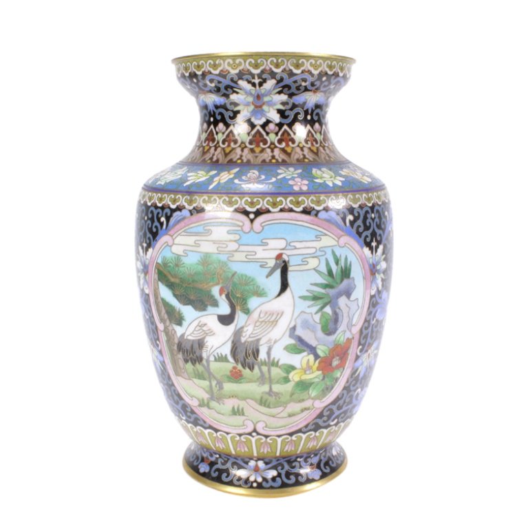 Chinese Crane Cloisonne Vase (1 of 3)