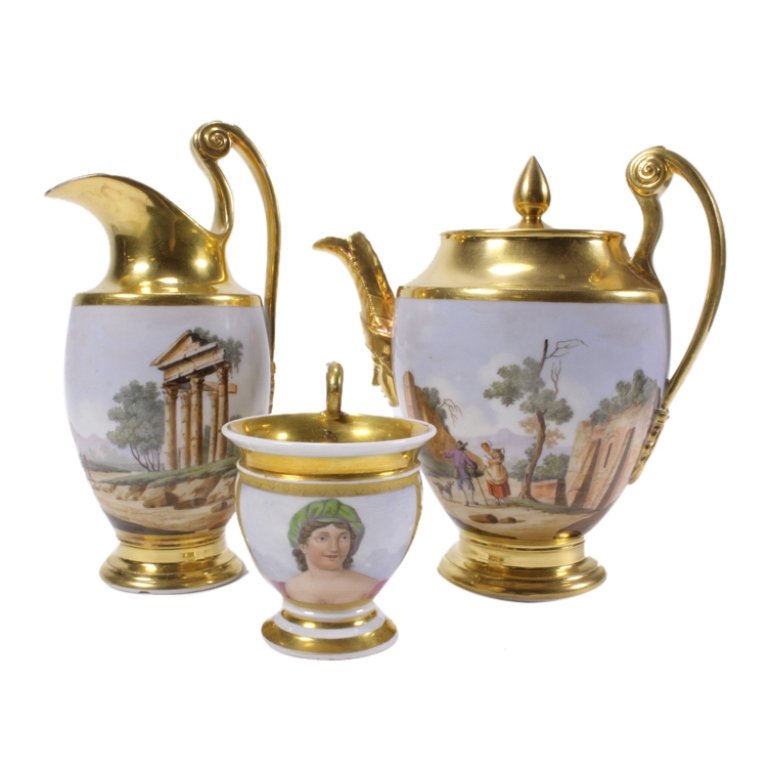 Italian Gilt Hand Painted Classical 3 Pc Tea Set (1 of 3)