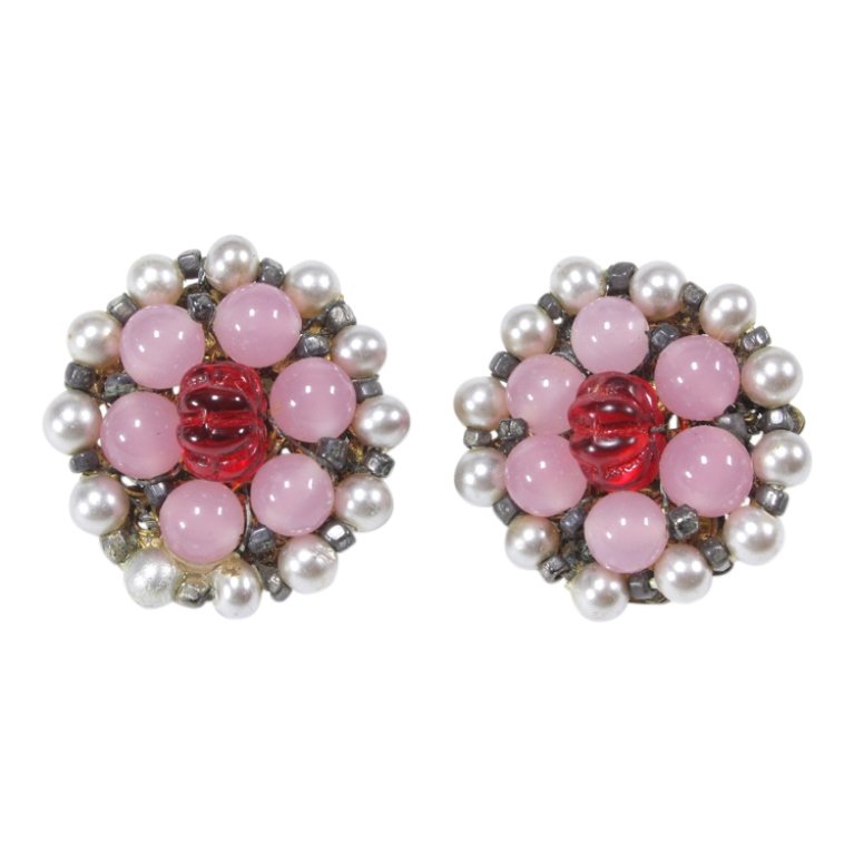 Miriam Haskell Beaded Earrings: Est. $ 30 - 60 Miriam Haskell Beaded Earrings. Clip on style. Marked Miriam Haskell.