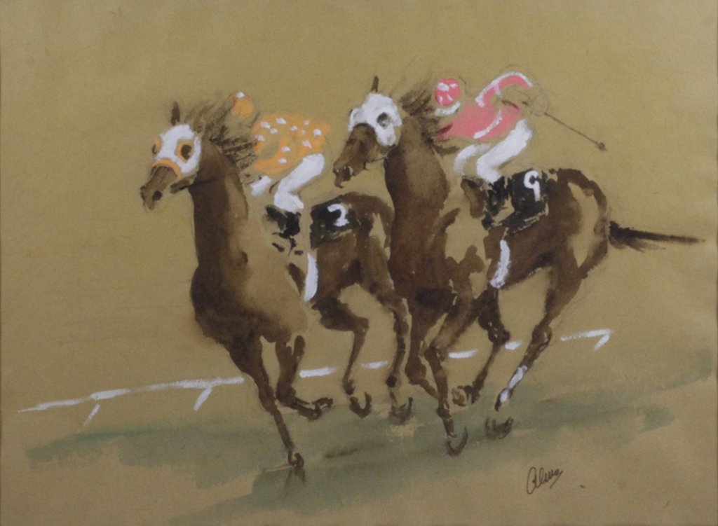 Original Watercolor on Paper, Horse Racing (1 of 3)