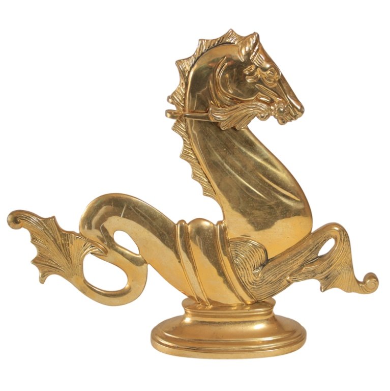 Venetian Brass Gondola Seahorse Oar Lock: Est. $100 - 200 Venetian Brass Gondola Seahorse Ornament. Measures 12” tall. Unknown signature, marked Venezia 2006.