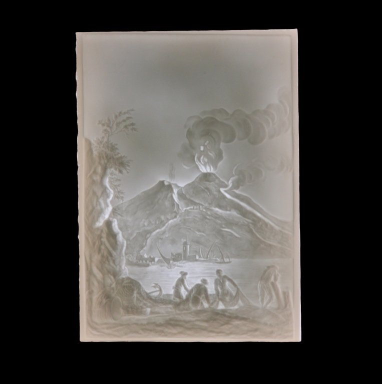 Porcelain Vesuvius Erupting Lithophane Panel (1 of 3)