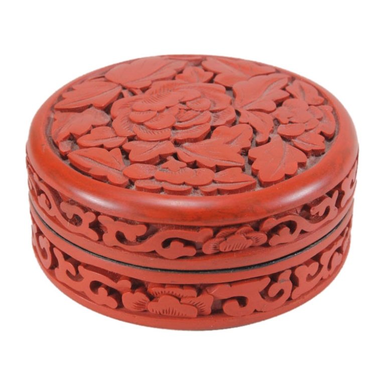 Carved Cinnabar Lacquer Trinket Box (1 of 3)
