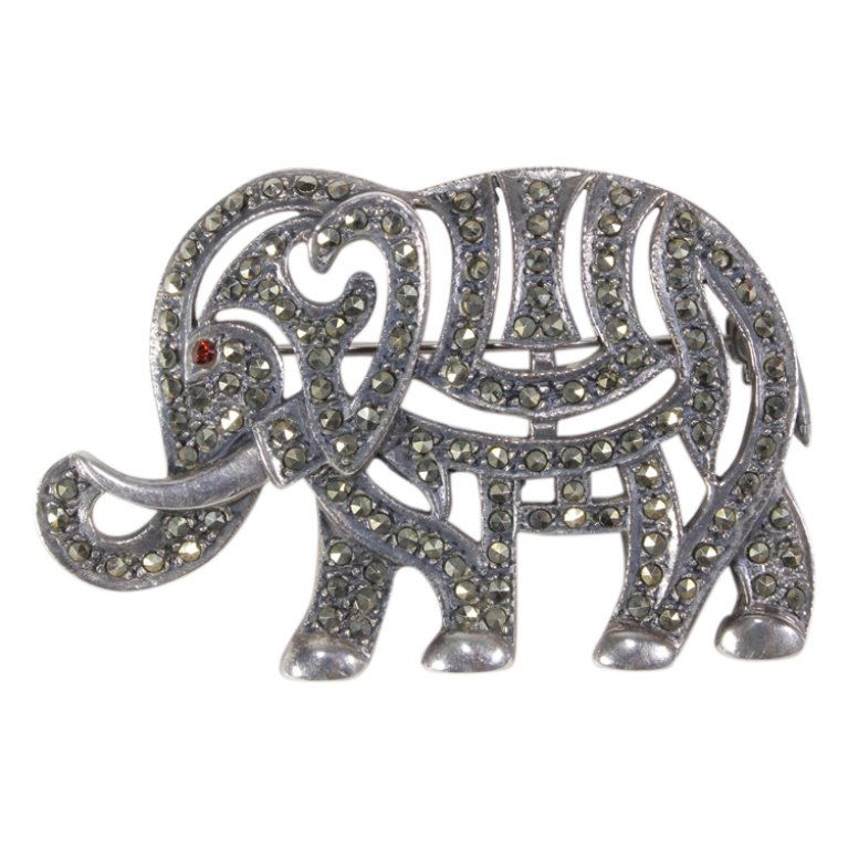 Marcasite & Sterling Elephant Pin Brooch (1 of 2)