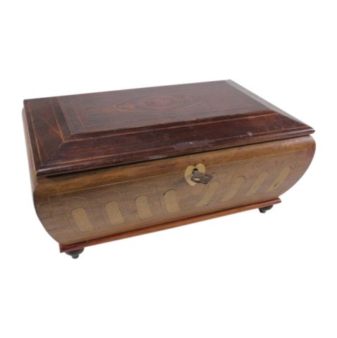 Inlaid Wood Footed Box with Key (1 of 4)