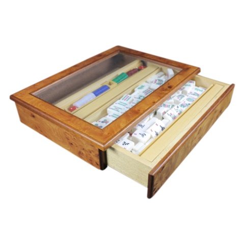 Modern Mah Jongg Set: Est. $ 80 - 160 Modern Mah Jongg Set. A burlwood sliding drawer Mah Jongg set by Italian chest and cabinet maker Osvoldo Agresti case is 11 X 15 X 3.25inches all pieces, tiles, etc appear intact. Toke