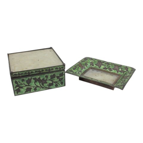 Copper Enamel Hardstone Accent Tray and Box (1 of 2)