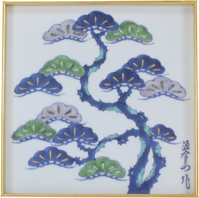 Framed Hand Painted Asian Square Tile (1 of 3)