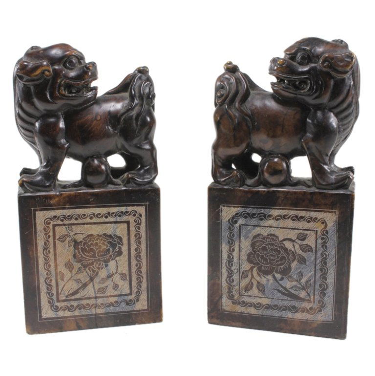 Vintage Pair of Large Asian Foo Dog Seal Stamps (1 of 3)