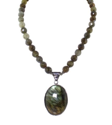 Labradorite and Sterling Necklace: Est. $ 70 - 100 Labradorite and Sterling Necklace. Measures 17 inches long. Marked 925. Pendant measures 2.375 inches long.