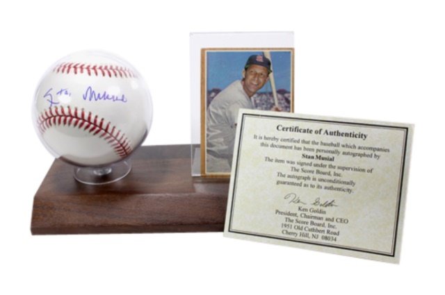 Stan Musial St. Louis Cards Signed Baseball w Card (1 of 3)