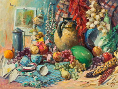 Vladan Stiha 'Still Life': Vladan Stiha (Yugoslav, 1908-1992) 'Still Life' 1971 Oil on canvas ; 30 x 40 (in) Signed and dated V. Stiha 1971, lower right; Artform gallery tag, verso