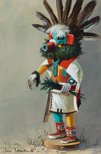 Joni Falk 'Kachina': Joni Falk (American, b. 1933) 'Kachina' 1984 Oil on canvas ; 4.5 x 3 (in) Signed Joni Falk, lower left Personal inscription to "Gerry" and dated, verso