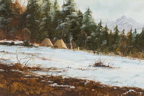 Thomas A DeDecker 'Closing in of Winter': Thomas A. DeDecker (American, b. 1951) 'The Closing in of Winter' Oil on panel ; 20 x 30 (in) Signed ©Thomas A. DeDecker, lower left El Prado Galleries tag, verso