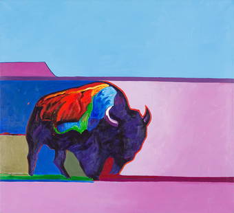 John Nieto 'Buffalo Medicine': John Nieto (American, b. 1936) 'Buffalo Medicine' Acrylic on canvas ; 40 x 44 (in) Signed Nieto, middle left