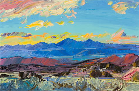 Louisa McElwain 'High Desert Sunset': Louisa McElwain (American, 1953-2013) 'High Desert Sunset' 1999 Oil on canvas ; 30 x 46 (in) Signed McElwain, lower left