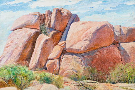 Merrill Mahaffey 'Rock Cluster, Carefree': Merrill Mahaffey (American, b. 1937) 'Rock Cluster, Carefree' 1989 Acrylic on canvas ; 48 x 72 (in) Signed Merrill Mahaffey, lower right Signed, dated and titled, verso