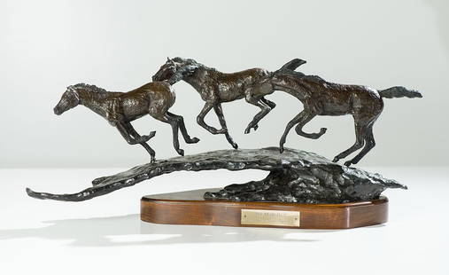 George-Ann Tognoni 'The Yearlings': George-Ann Tognoni (American, 1920-2008) 'The Yearlings' 1973 Bronze ed 30 of 40; 10 x 27 x 8.5 (in) Signed and dated George-Ann Tognoni © 1973, base Maquette for life size sculpture at Scottsdale
