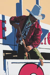 Bill Schenck 'Red Rodeo Rider': Bill Schenck (American, b. 1947) 'Red Rodeo Rider' 1981 Serigraph ed 7 of 75; 34 x 22.75 (in) Signed in pencil Schenck, lower right Titled and dated in pencil with printer's blindstamp, lower left