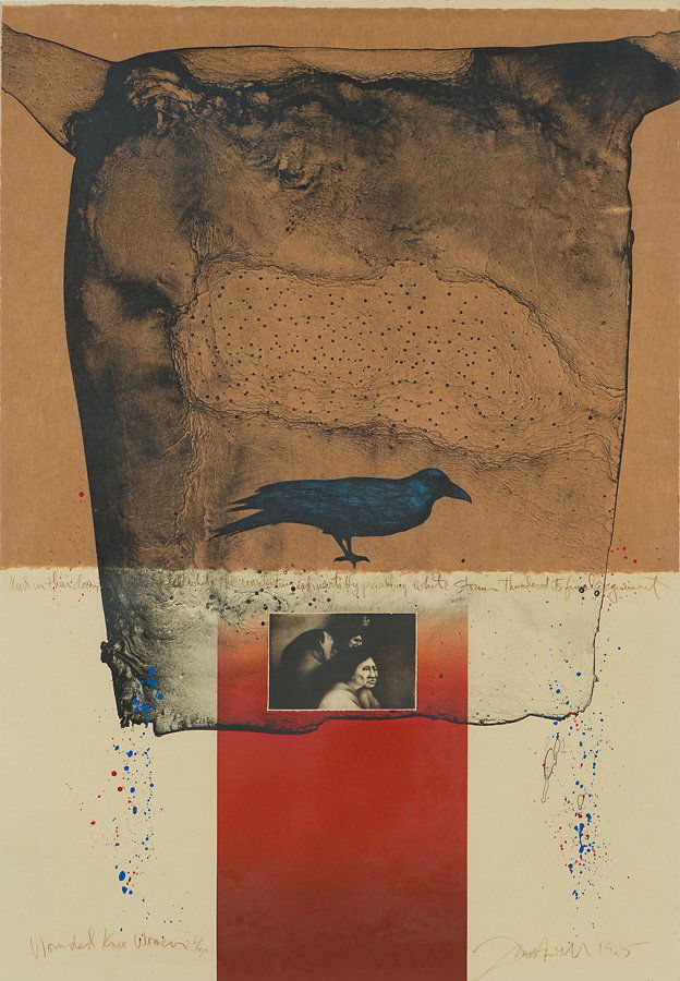 Frank Howell 'Wounded Knee Woman': Frank Howell (American, 1937-1997) 'Wounded Knee Woman' 1985 Lithograph ed 6 of 30; 43 x 30 (in) Signed and dated Frank Howell 1985, lower right Printer's blindstamp, lower right