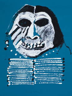 Fritz Scholder 'Mean Indian #5': Fritz Scholder (American, 1937-2005) 'Mean Indian #5' 1970's Acrylic on paper ; 24 x 18 (in) Signed Scholder, lower middleColor-VU 150 stamp, verso