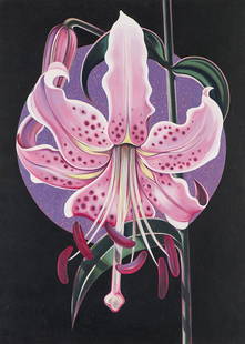 Lowell Nesbitt 'Lilium': Lowell Nesbitt (American, 1933-1993) 'Lilium' 1987 Acrylic on canvas ; 72 x 52 (in) Signed and dated L. Nesbitt '87, verso This lot has © New York, 1987 and "To - Joy Tash Gallery Scottsdale", verso