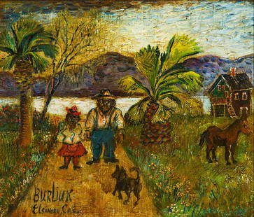 David Burliuk 'Man & Wife Holding Hands': David Burliuk (Russian, 1882-1967) 'Man and Wife Holding Hands' Oil on canvas ; 10 x 12 (in) Signed Burliuk Elsinore Cal, lower left