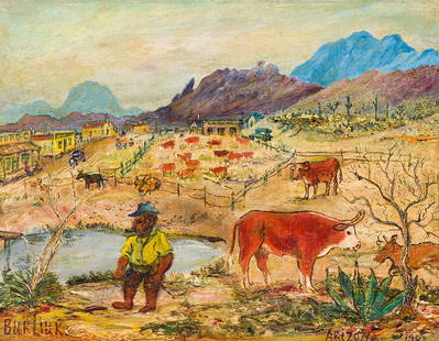 David Burliuk 'Corral in Arizona': David Burliuk (Russian, 1882-1967) 'Corral in Arizona' 1942 Oil on canvas ; 10 x 13 (in) Signed Burliuk, lower left Dated Arizona 1942, lower right Titled "Corral in Arizona", verso