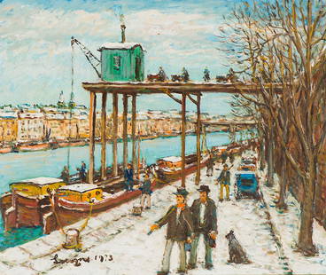Alois Lecoque 'River Seine - Paris': Alois Lecoque (Czechoslovakian, 1891-1981) 'River Seine - Paris' 1973 Oil on board ; 20 x 24 (in) Signed and dated Lecoque 1973, lower left and verso
