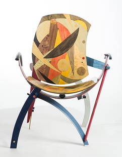 Jay Stanger 'Chair #2': Jay Stanger (American, b. 1956) 'Chair #2' Wood and steel ; 39.5 x 29.5 x 24.5 (in)