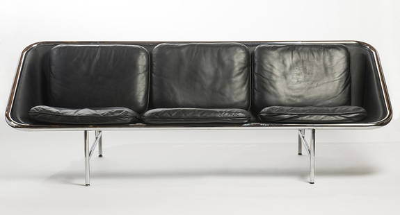 George Nelson 'Herman Miller Sling Sofa': George Nelson (American, 1908-1986) 'Herman Miller Sling Sofa' 1963 Leather and chrome ; 29 x 87.75 x 32 (in)