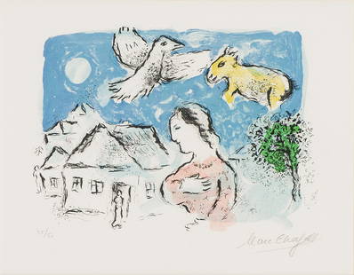 Marc Chagall 'The Village (from Derrière le Miroir): Marc Chagall (French, Russian, 1887-1985) 'The Village (from Derrière le Miroir) (M. 917A)' 1977 Lithograph in colors on Arches paper ed 35 of 50; 15.75 x 21 (in) Signed in pencil Marc Chagall,