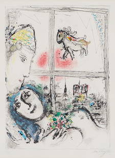 Marc Chagall 'Paris de la Fenêtre': Marc Chagall (French, Russian, 1887-1985) 'Paris de la Fenêtre (M. 599)' 1969 Lithograph in colors on Arches paper ed 6 of 50; 37 x 26 (in) Signed in pencil Marc Chagall, lower right The Masters
