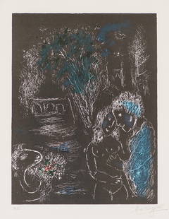 Marc Chagall 'Green Tree Lovers': Marc Chagall (French, Russian, 1887-1985) 'Green Tree with Lovers (M. 959)' 1980 Lithograph in colors on Arches wove paper Hors d' Commerce proof from an edition of 50; 23 x 18 (in) Signed in pencil