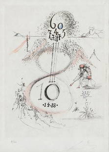 Salvador Dalí 'La Guerre de 14-18": Salvador Dalí (French, Spanish, 1904-1989) 'La Guerre de '14-'18 (Michler/Löpsinger 193)' 1967 Etching drypoint on Japon nacre paper ed 21 of 50; 14.5 x 11 (in) Signed in pencil Dali, lower right
