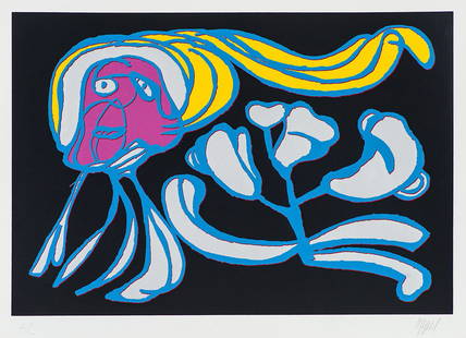 Karel Appel 'Somber Floating Flower': Karel Appel (Dutch, 1921-2006) 'Somber Floating Flower' 1978 Silkscreen on foil Épreuves d'Artiste from an edition of 125; 30 x 41 (in) Signed in pencil Appel, lower right Printed at Editions Press