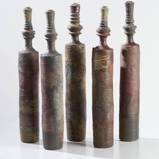 Jason Hess 'Untitled (set of bottles)': Jason Hess (American, 20th century) 'Untitled (set of bottles)' Ceramic ; 22.5 x 3.5 x 3.5 (in) Unsigned