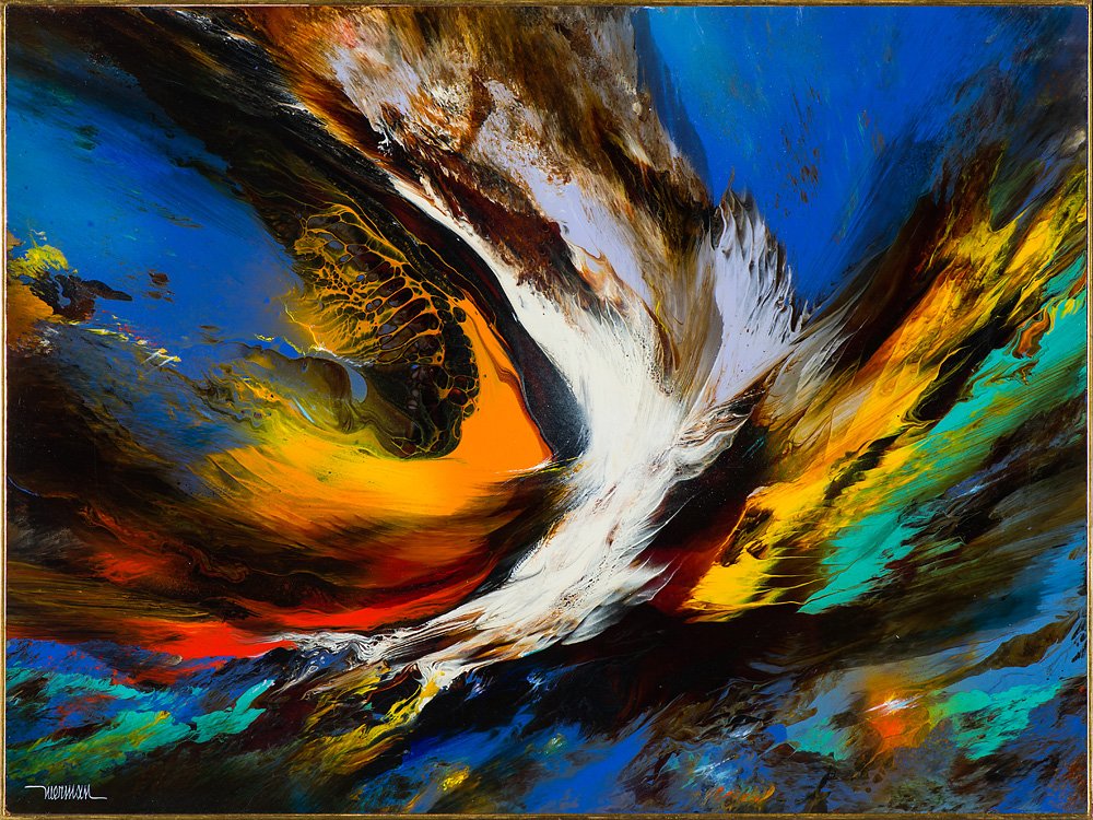 Leonardo Nierman 'Biblical Fire': Leonardo Nierman (Mexican, b. 1932) 'Biblical Fire' Acrylic on canvas; 24 x 32 (in) Signed Nierman, lower left