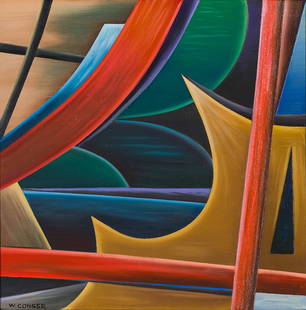 William Conger 'New City #6': William Conger (American, b. 1937) 'New City #6' 1994Oil on board; 12 x 12 (in)Signed W. Conger, lower left
