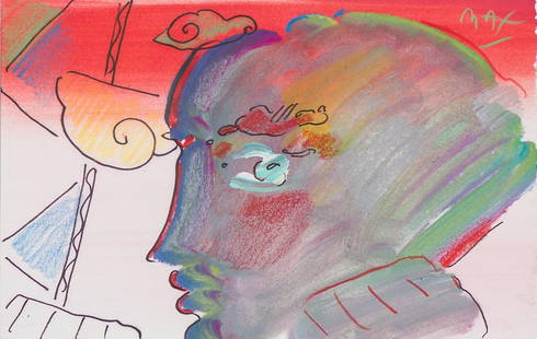 Peter Max 'Portrait of an Angel': Peter Max (American, German, b. 1937) 'Portrait of an Angel' 1989Mixed media on paper; 6 x 9.25 (in)Signed Max, upper right and versoMinotaur Galleries tag, versoInscribed to Hannah Elizabeth, Max