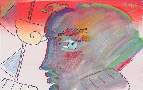 Peter Max  'Portrait of an Angel': Peter Max (American, German, b. 1937) 'Portrait of an Angel' 1989Mixed media on paper; 6 x 9.25 (in)Signed Max, upper right and versoMinotaur Galleries tag, versoInscribed to Hannah Elizabeth, Max 198