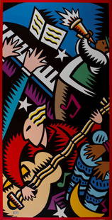 Burton Morris (American, b. 1964) Untitled (music): Burton Morris (American, b. 1964) Untitled (music) 1998 Acrylic on canvas 96" x 48" Signed BM, lower right and Burton Morris 4-98, verso