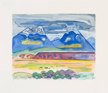 David Barbero 'San Francisco Peaks': David Barbero (American, 1938 - 1999) 'San Francisco Peaks' 1985; Monotype; 22.5 x 25.75 (in); Signed in pencil DB, lower right.