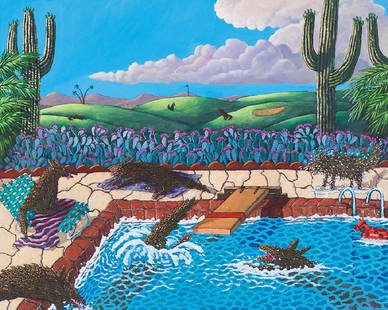 Anne Coe 'Pool Party': Anne Coe (American, b. 1949) 'Pool Party'; Acrylic on Canvas; 40 x 50 (in); Signed Anne Coe, lower right.