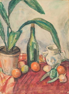 Samuel Halpert 'Still Life with Plant': Samuel Halpert (Russian, American, 1884 - 1930) 'Still Life with Plant' 1914; Watercolor and Ink on Paper ; 14.5 x 11 (in); Signed and dated S. Halpert - 1914, lower left. Sotheby's auction tags 04/05