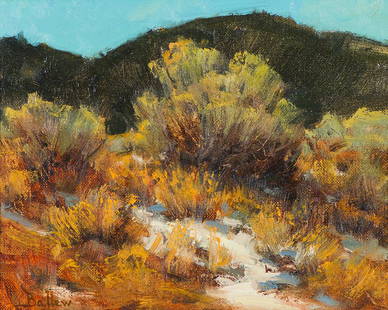 David Ballew March Hillside Santa Fe: David Ballew (American, b. 1955) 'March Hillside, Santa Fe', 2000 Oil on canvas mounted on masonite Signed Ballew, lower left Titled, dated and signed, verso Michael Wigley Galleries, Ltd. tag, verso