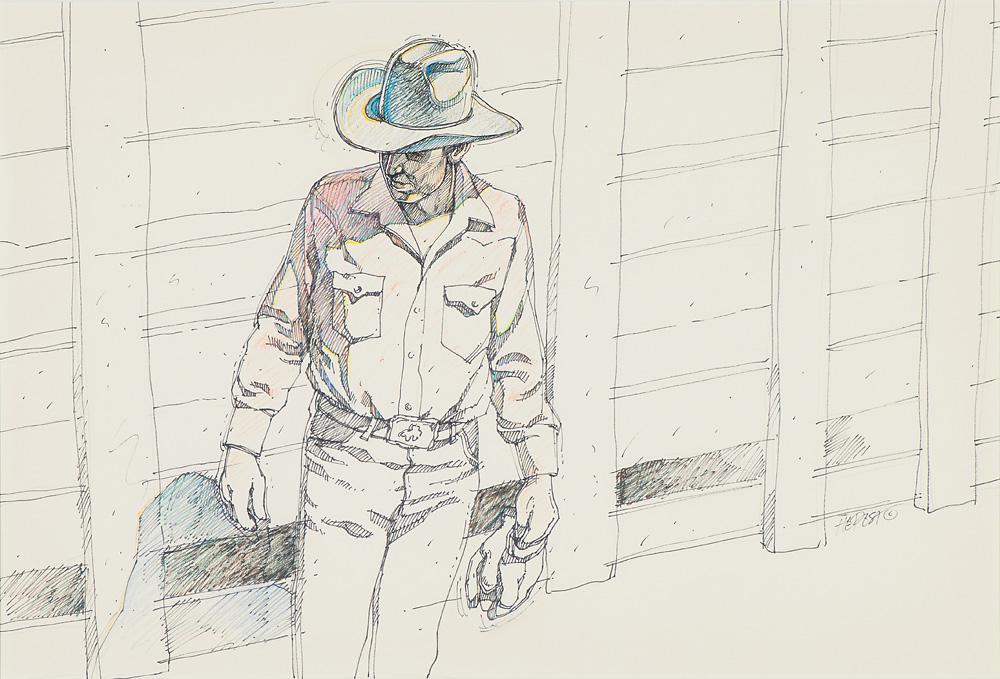 Howard Post Untitled: Howard Post (American, b. 1948) 'Untitled' Pen, ink and colored pencil on paper Signed in pen HE Post, lower right