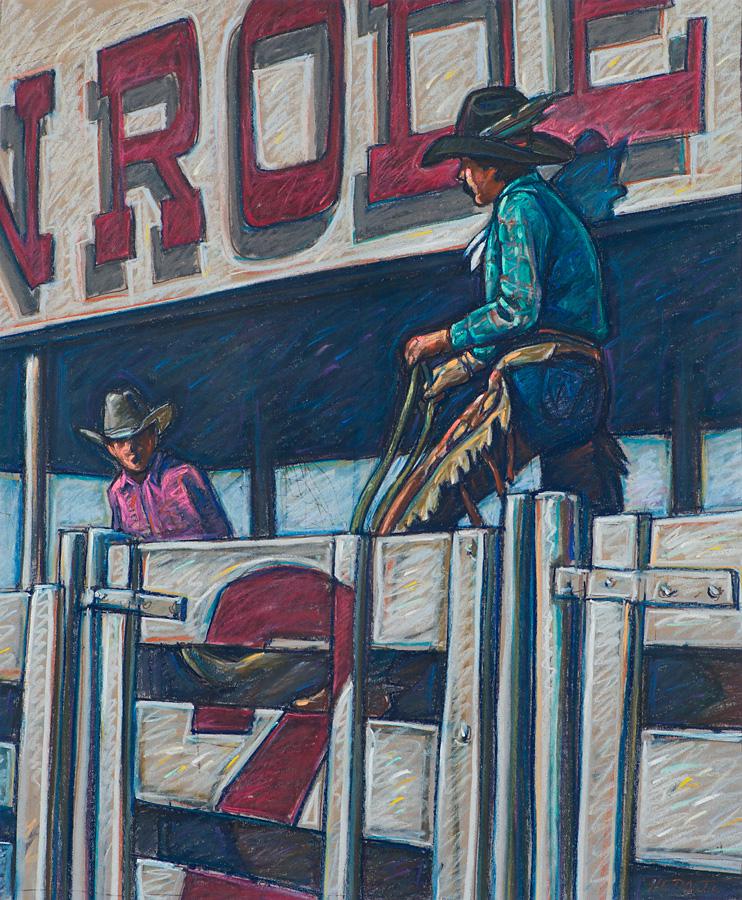 Howard Post Untitled (Cowboys in Bull Pen): Howard Post (American, b. 1948) 'Untitled (Cowboys in Bull Pen)' Pastel on paper Signed HE Post, lower right