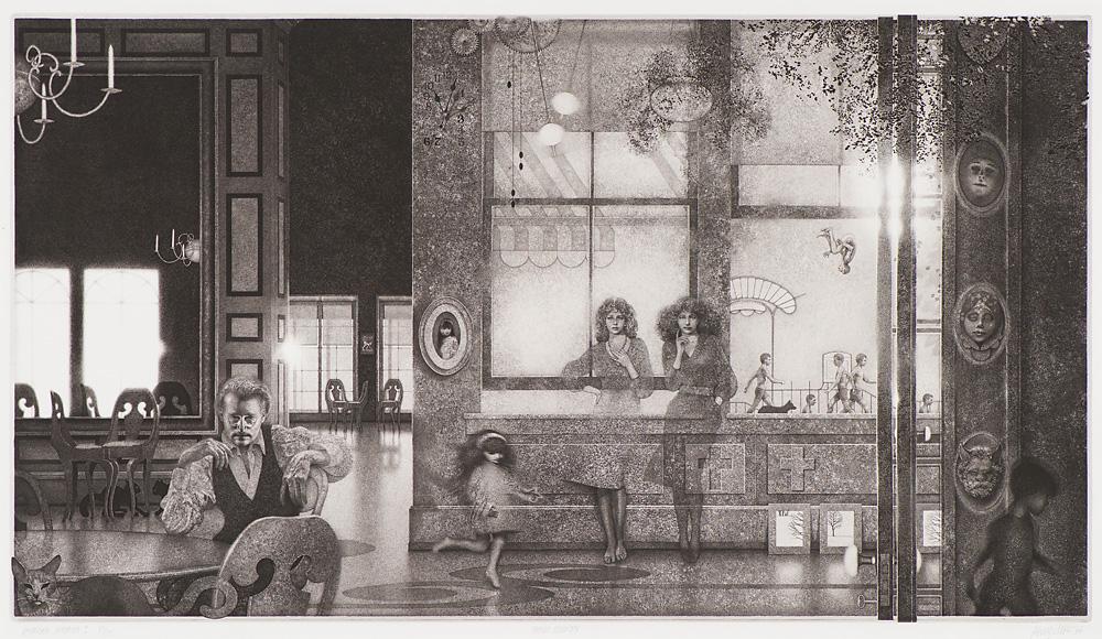 Peter Milton American Interior I - Family Reunion: Peter Milton (American, b. 1930) 'American Interior I - Family Reunion', 1984'; Etching on BFK Rives paper ed. 57 of 175; Signed and dated in pencil P W Milton 84, lower right; Printed and published b